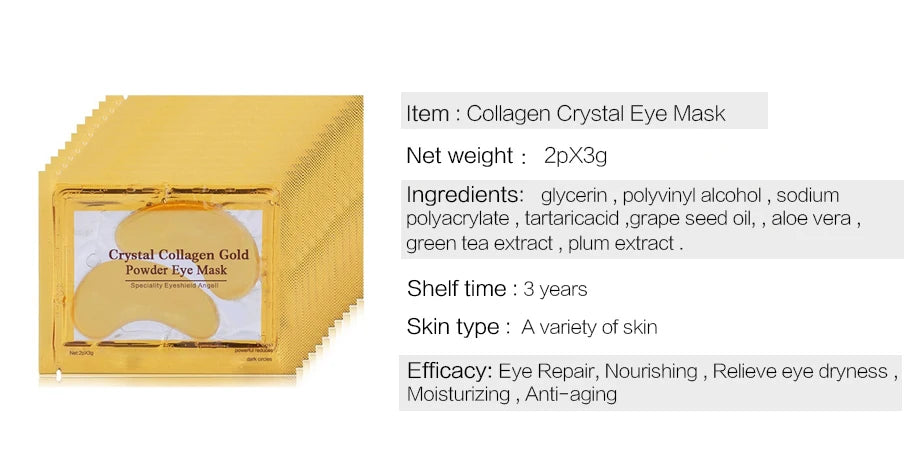 InniCare 50/60/80/100 Pcs Crystal Collagen Gold Eye Mask Anti Dark Circles Beauty Patches For Eye Skin Care Korean Cosmetics