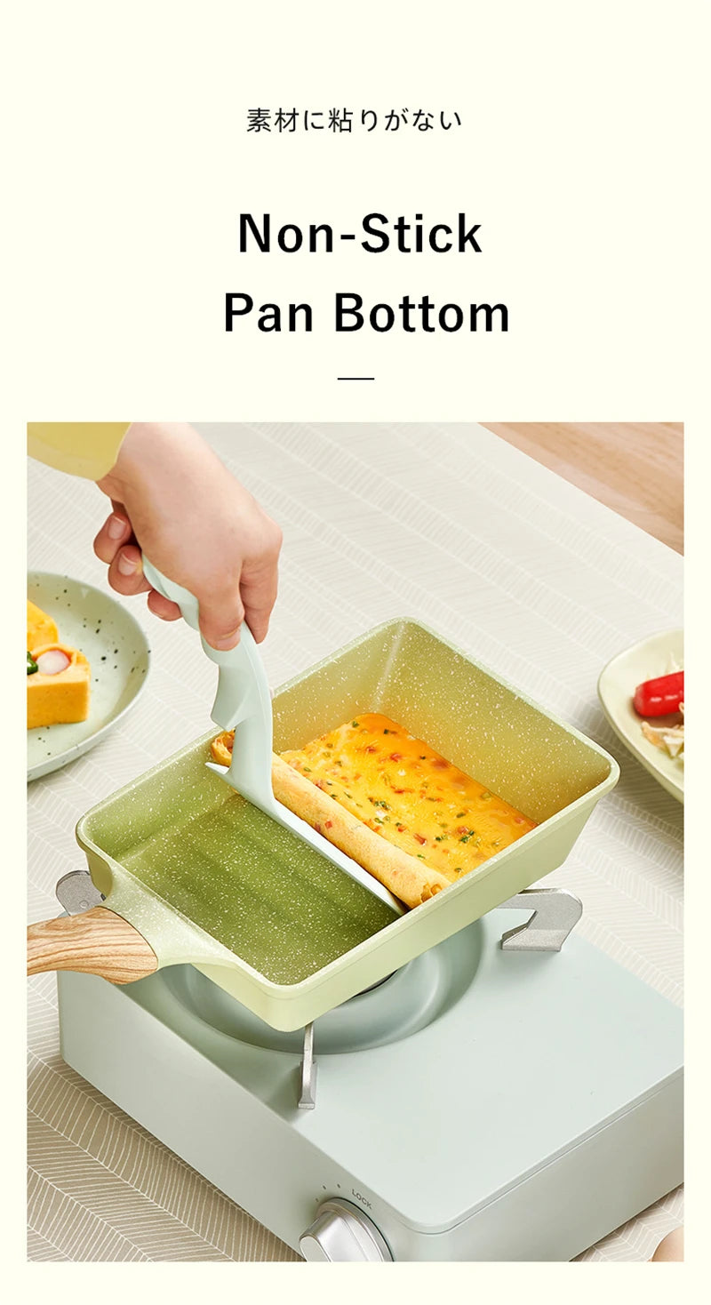 Tamagoyaki Non-Stick Frying Pan Omelette Egg Pancake Breakfast Pan Wooden Handle Wave Saucepan Kitchen Cooking Pots Cookware