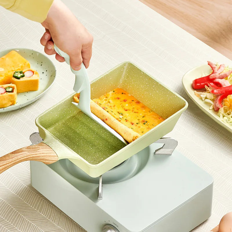 Tamagoyaki Non-Stick Frying Pan Omelette Egg Pancake Breakfast Pan Wooden Handle Wave Saucepan Kitchen Cooking Pots Cookware