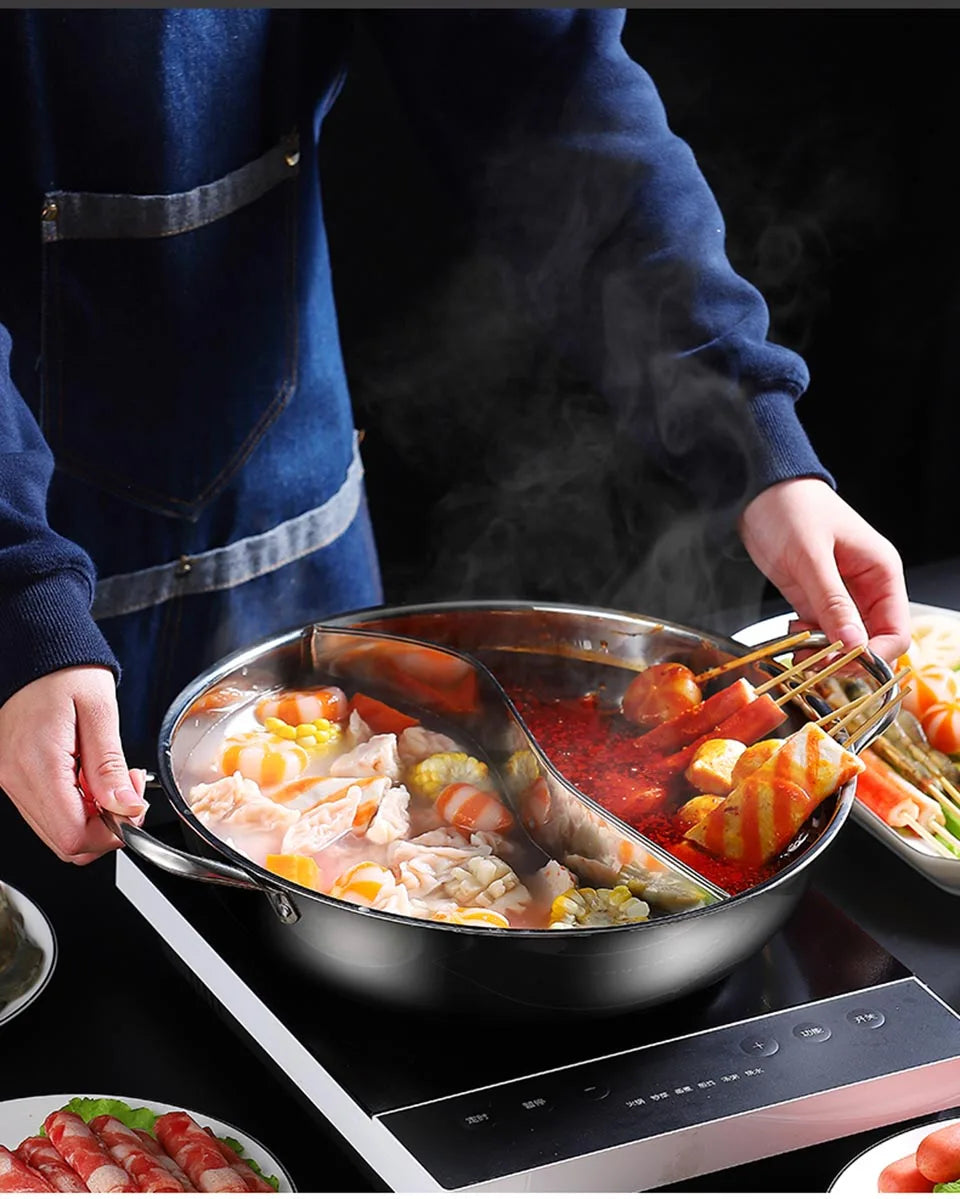 BOZZH Chinese Hot Pot With Interval Stainless Steel Pot Double-Flavor Cooking Tools Kitchen Induction Cooker Pot Cookware