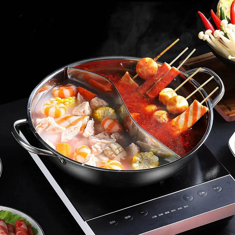 BOZZH Chinese Hot Pot With Interval Stainless Steel Pot Double-Flavor Cooking Tools Kitchen Induction Cooker Pot Cookware