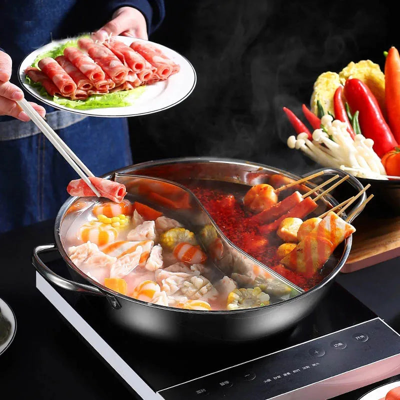 BOZZH Chinese Hot Pot With Interval Stainless Steel Pot Double-Flavor Cooking Tools Kitchen Induction Cooker Pot Cookware