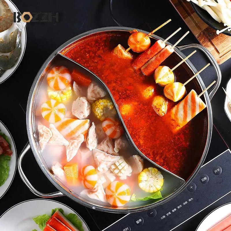 BOZZH Chinese Hot Pot With Interval Stainless Steel Pot Double-Flavor Cooking Tools Kitchen Induction Cooker Pot Cookware