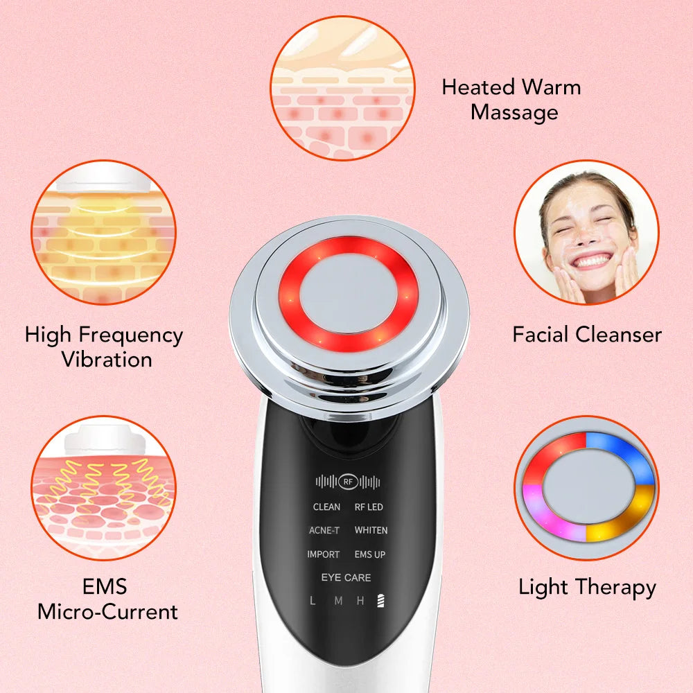 7 in 1 EMS Microcurrent Beauty Device Face Lifting Machine Skin Rejuvenation Anti Wrinkle Face Cleaning Vibration Massager