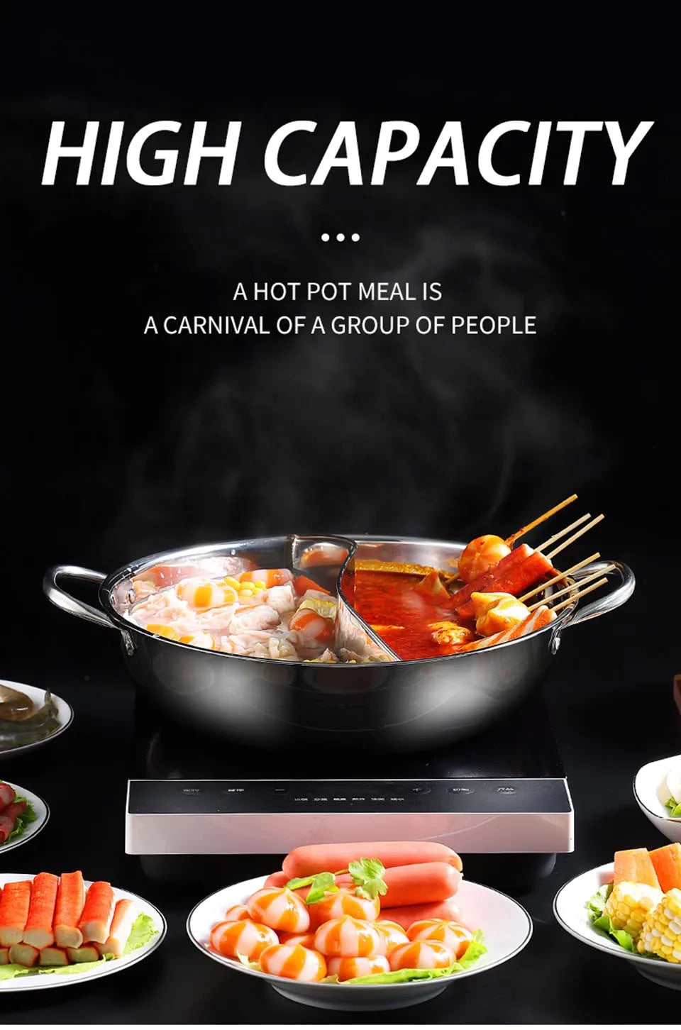 BOZZH Chinese Hot Pot With Interval Stainless Steel Pot Double-Flavor Cooking Tools Kitchen Induction Cooker Pot Cookware