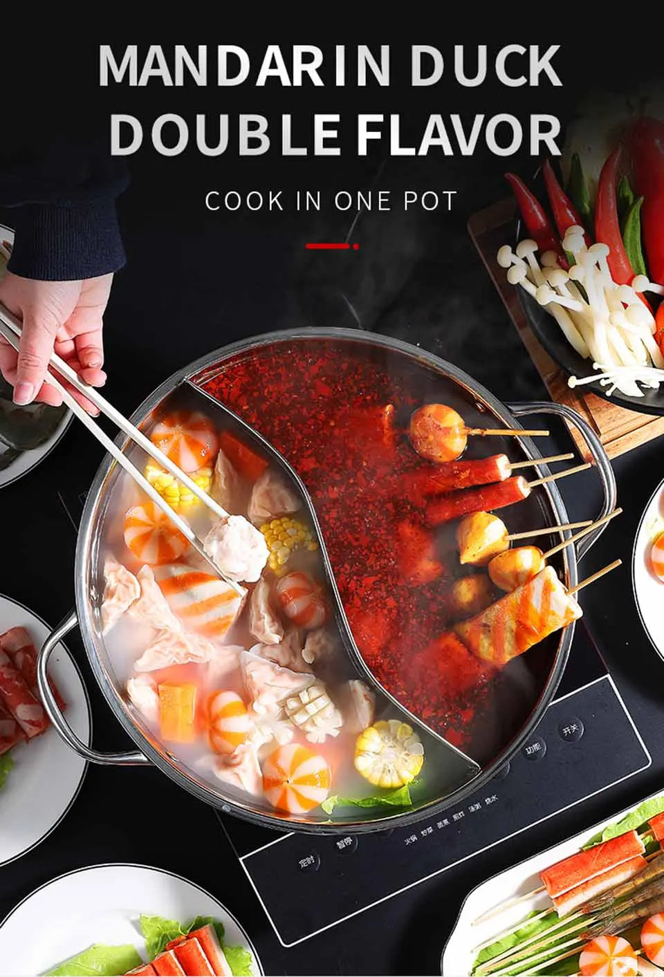 BOZZH Chinese Hot Pot With Interval Stainless Steel Pot Double-Flavor Cooking Tools Kitchen Induction Cooker Pot Cookware