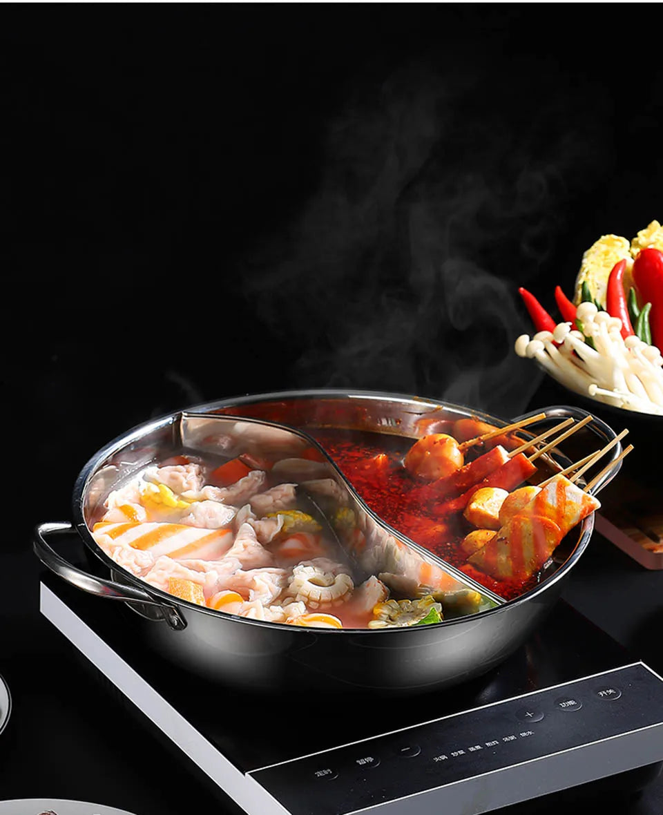 BOZZH Chinese Hot Pot With Interval Stainless Steel Pot Double-Flavor Cooking Tools Kitchen Induction Cooker Pot Cookware