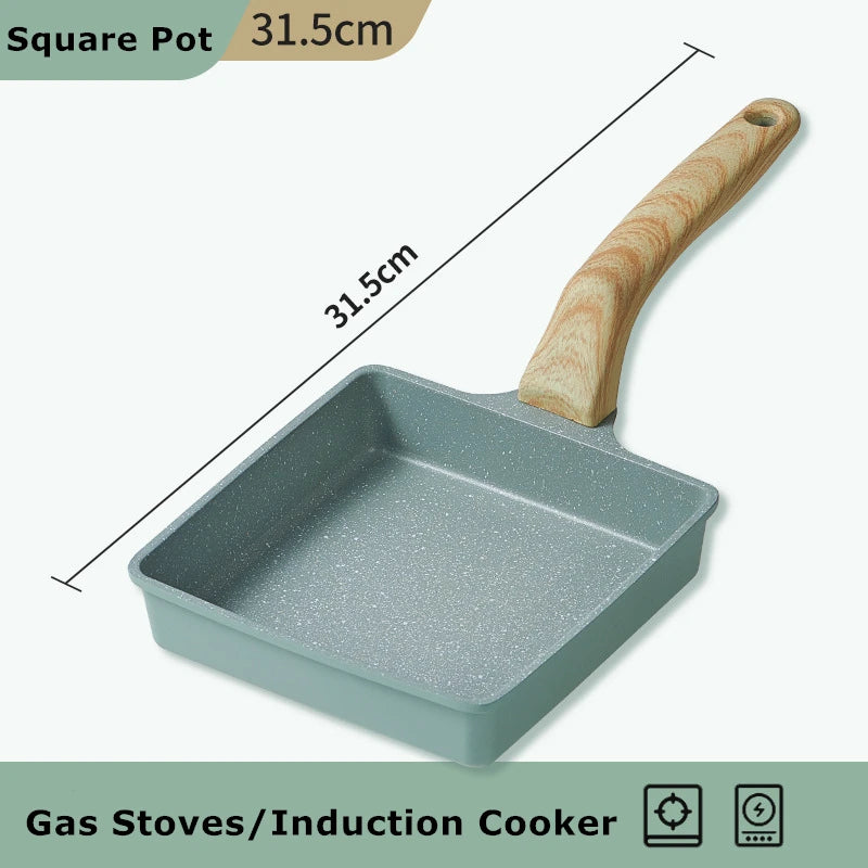 Tamagoyaki Non-Stick Frying Pan Omelette Egg Pancake Breakfast Pan Wooden Handle Wave Saucepan Kitchen Cooking Pots Cookware