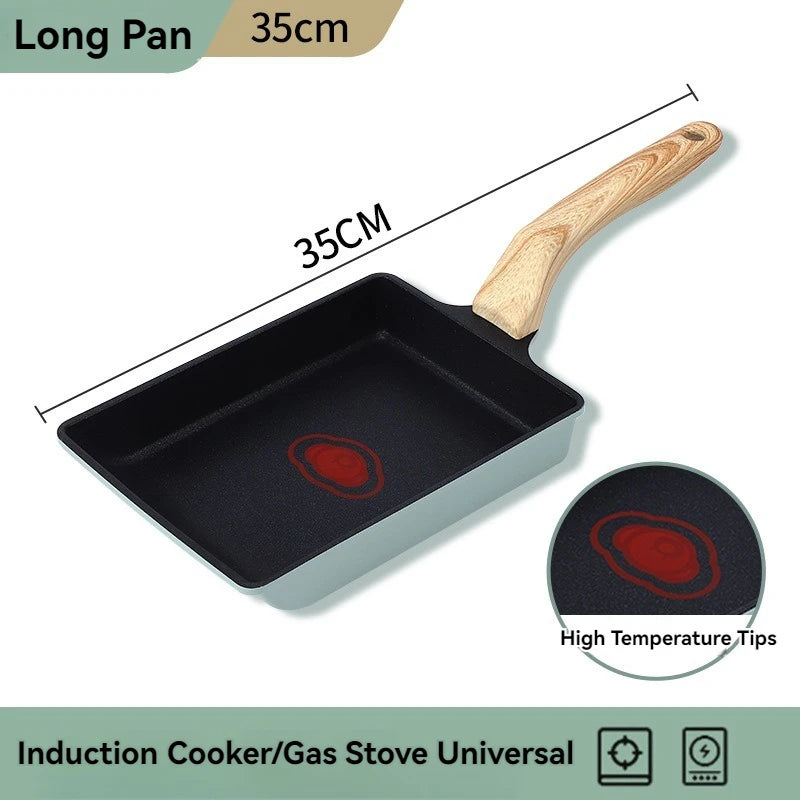 Tamagoyaki Non-Stick Frying Pan Omelette Egg Pancake Breakfast Pan Wooden Handle Wave Saucepan Kitchen Cooking Pots Cookware