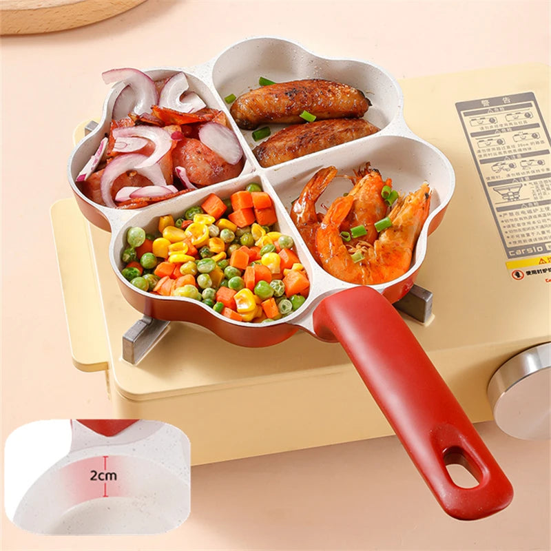 4-Hole Love Heart Omelette Pan Non-Stick Cookware Pancake Saucepan Egg Steak Frying Pans Breakfast Maker Cooking Pot for Kitchen