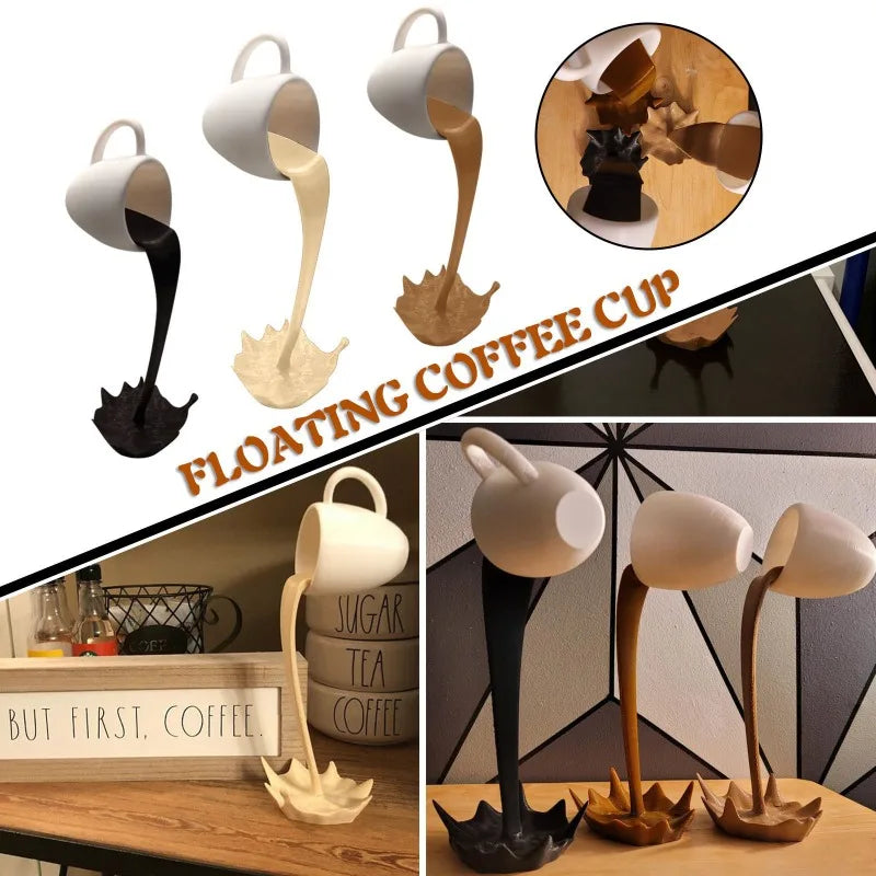 Floating Spilling Coffee Cup Sculpture Kitchen Decoration Spilling Magic Pouring Splash Creative Desktop Decor Home Decoration