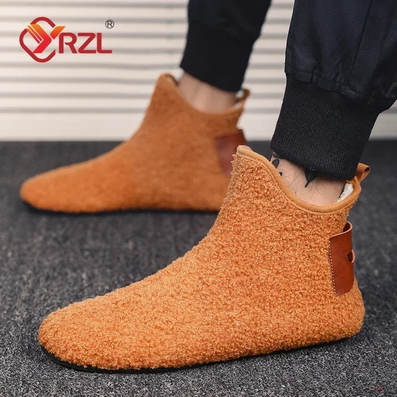 YRZL Winter Cotton Shoes Men High Top Warm Slip on Lightweight Slippers Men Plush Indoor Cotton Loafers Men Winter Warm Shoes