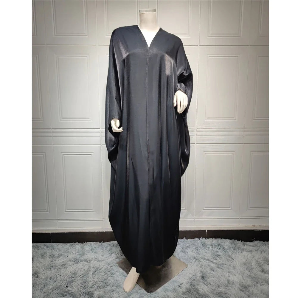 Open Abaya Silk Satin Muslim Women Bat Sleeve Maxi Dress Cardigan Kimono Turkey Dubai Kaftan Arab Robe Islam Morocco Abayas Gown