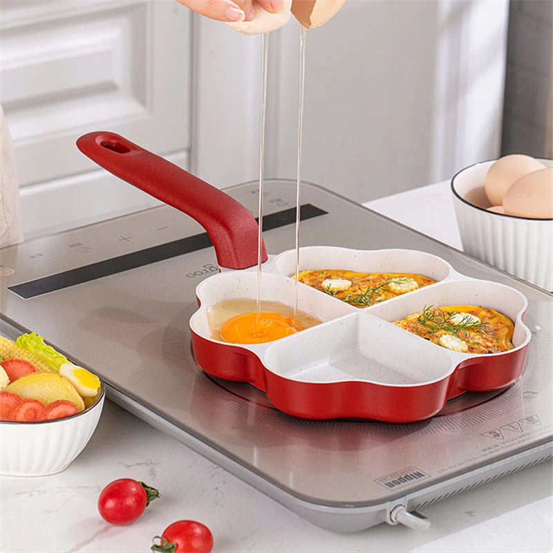 4-Hole Love Heart Omelette Pan Non-Stick Cookware Pancake Saucepan Egg Steak Frying Pans Breakfast Maker Cooking Pot for Kitchen