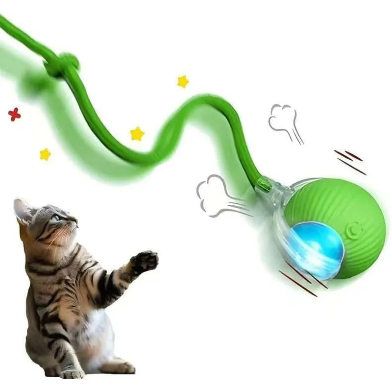 Cat Interactive Ball Toy Automatic Electric Rolling Ball Faux Tail Rechargeable Smart Pet Teaser Toy Cat Training Imitate Mouse