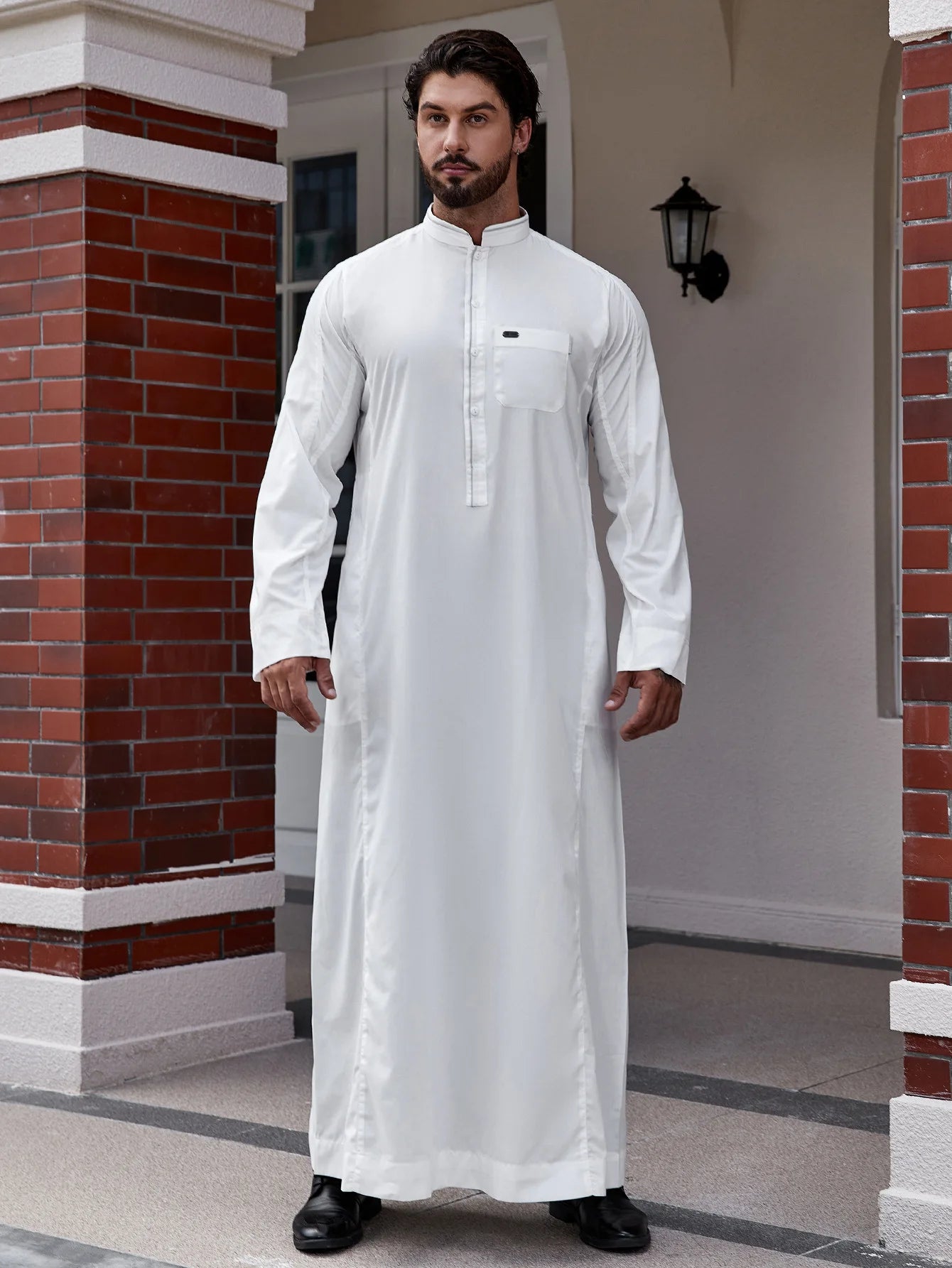 Eid Muslim Men Long Robe Spliced Pocket Button Casual Jubba Abaya Arab Dubai Saudi Dishdasha Abayas Islamic Morocco Modest