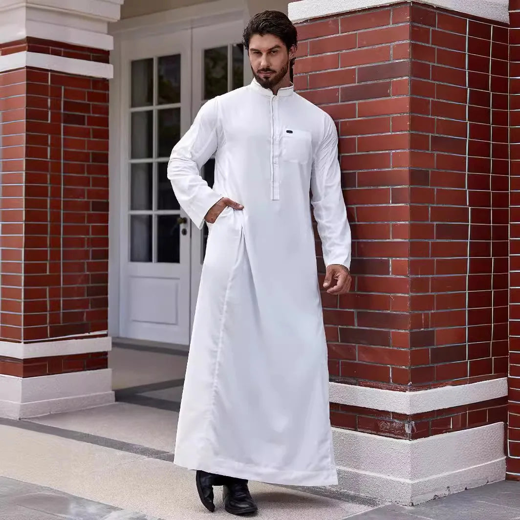 Eid Muslim Men Long Robe Spliced Pocket Button Casual Jubba Abaya Arab Dubai Saudi Dishdasha Abayas Islamic Morocco Modest