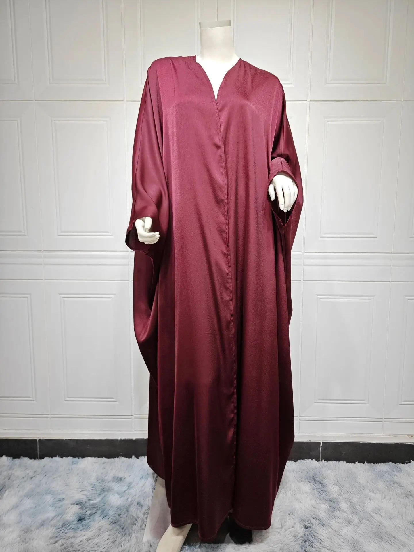 Open Abaya Silk Satin Muslim Women Bat Sleeve Maxi Dress Cardigan Kimono Turkey Dubai Kaftan Arab Robe Islam Morocco Abayas Gown