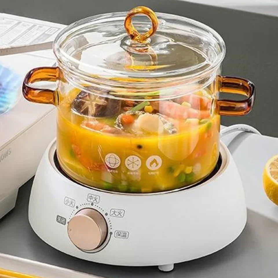 Glass Cooking Pot Transparent Kitchen Furniture Pot Heat Resistant Soup Stock Pots Binaural Handle Noodle Bowl Kitchen Cookware