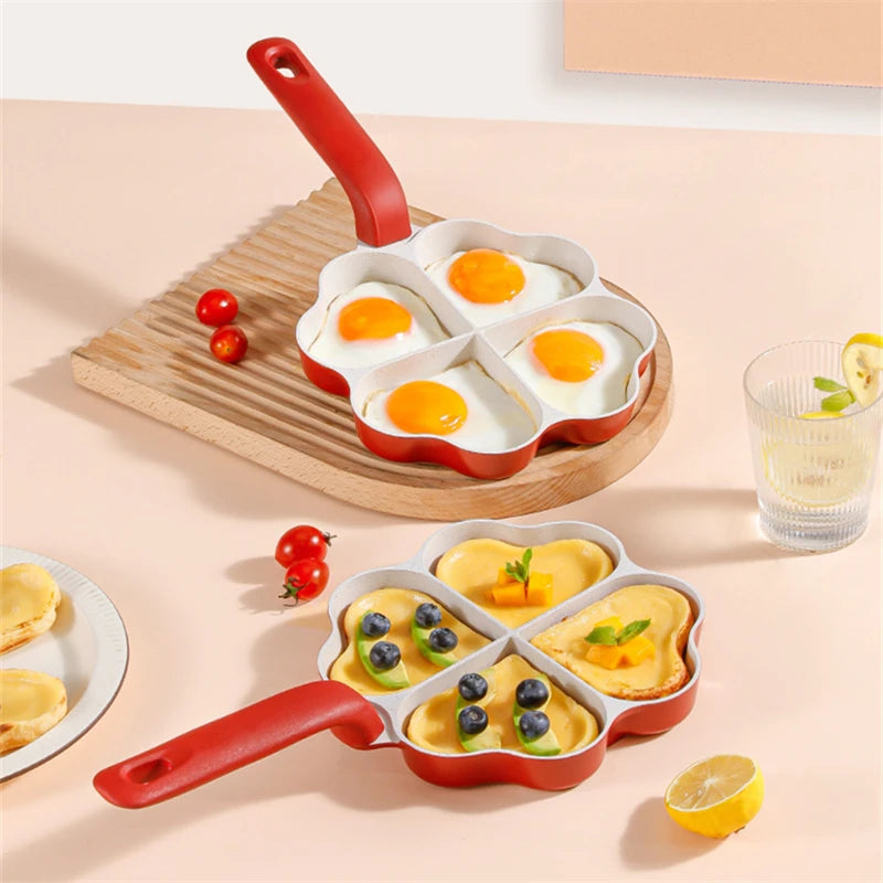 4-Hole Love Heart Omelette Pan Non-Stick Cookware Pancake Saucepan Egg Steak Frying Pans Breakfast Maker Cooking Pot for Kitchen