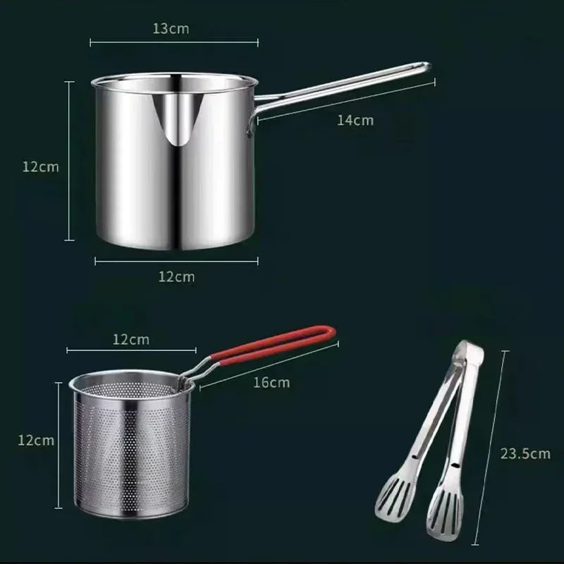 Thickeded Deep Fryer Pot with Basket and Clip Large Stainless Steel Fryer Pasta Strainer Set Chicken Fried French Fries Cookware