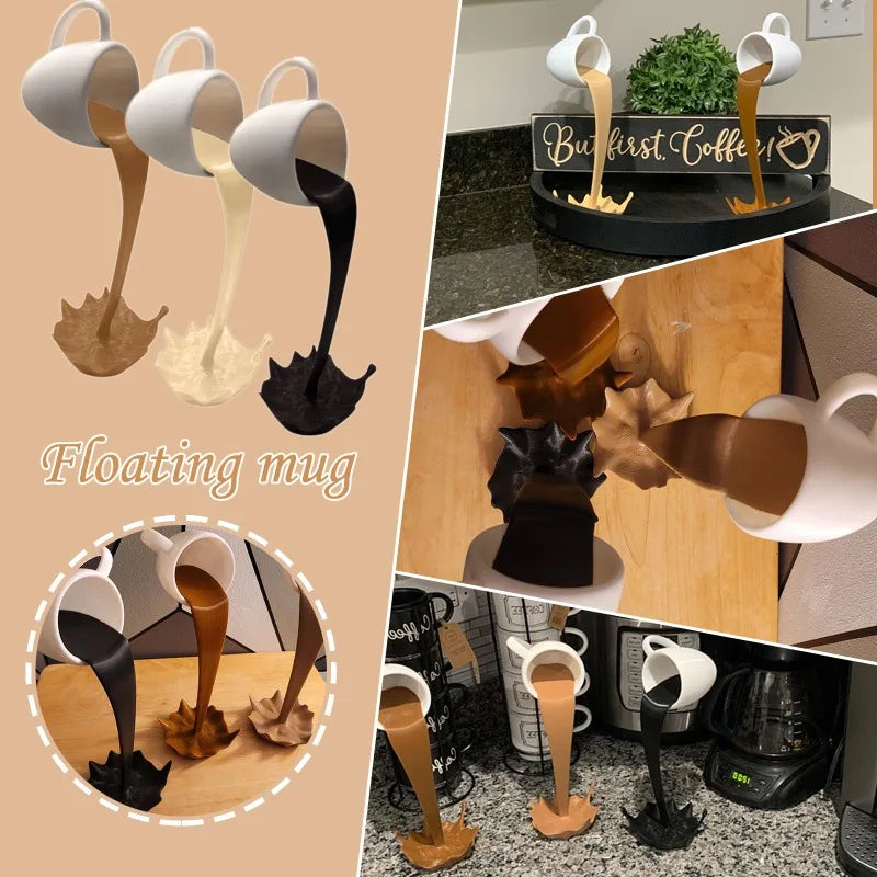 Floating Spilling Coffee Cup Sculpture Kitchen Decoration Spilling Magic Pouring Splash Creative Desktop Decor Home Decoration