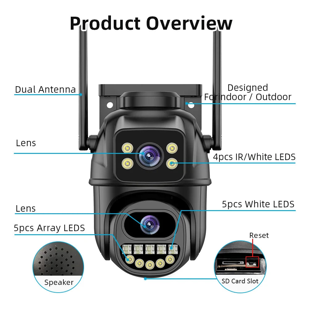 4K 8MP HD Wifi PTZ Camera Outdoor 4MP Dual Lens Dual Screen AI Auto Tracking IP Camera CCTV Audio Video Surveillance P2P iCSee