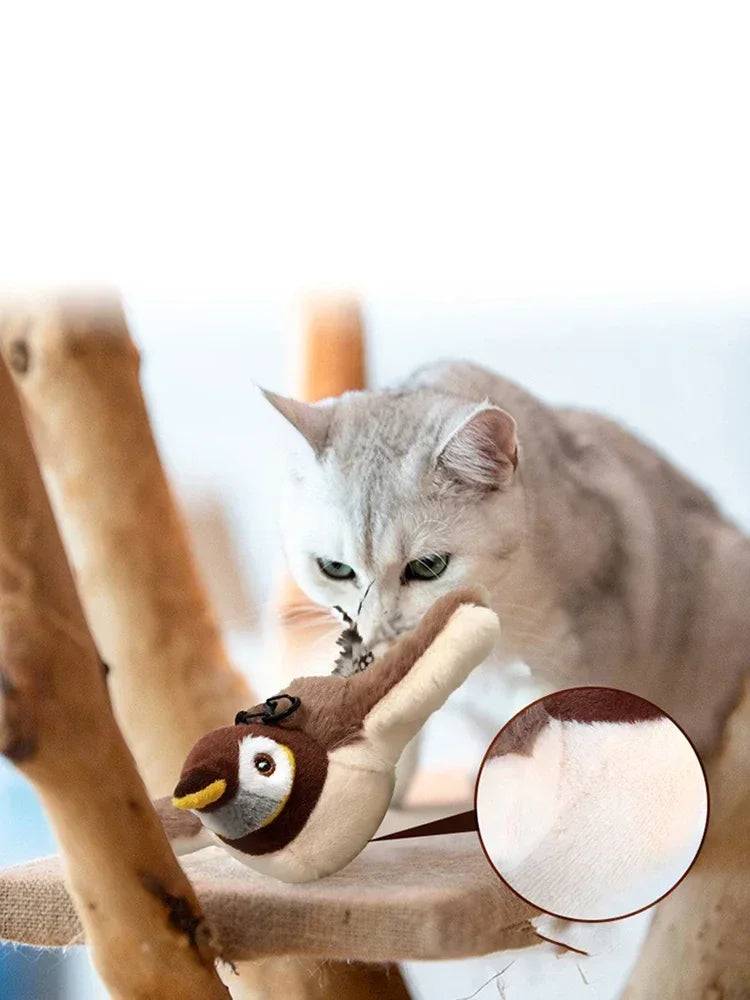 Interactive Cat Toys Rechargeable Chirping Flapping Bird with Catnip Indoor Dogs Cats Touch Activated Squeak Plush Toy for Pet