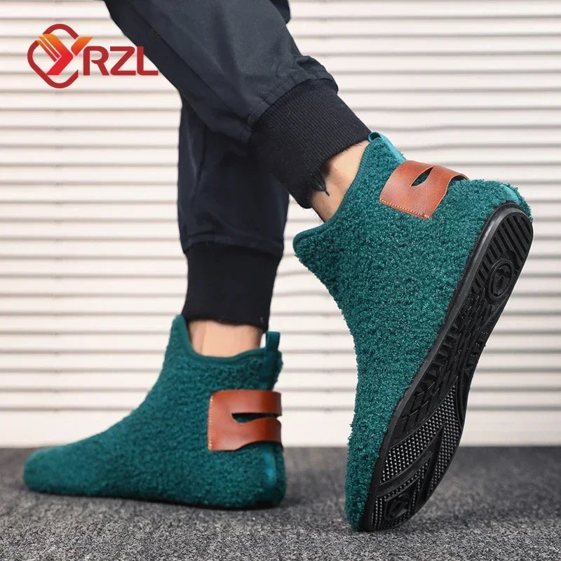 YRZL Winter Cotton Shoes Men High Top Warm Slip on Lightweight Slippers Men Plush Indoor Cotton Loafers Men Winter Warm Shoes