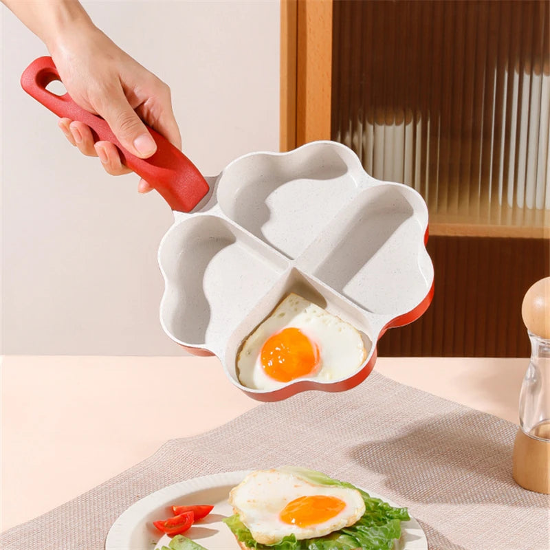 4-Hole Love Heart Omelette Pan Non-Stick Cookware Pancake Saucepan Egg Steak Frying Pans Breakfast Maker Cooking Pot for Kitchen