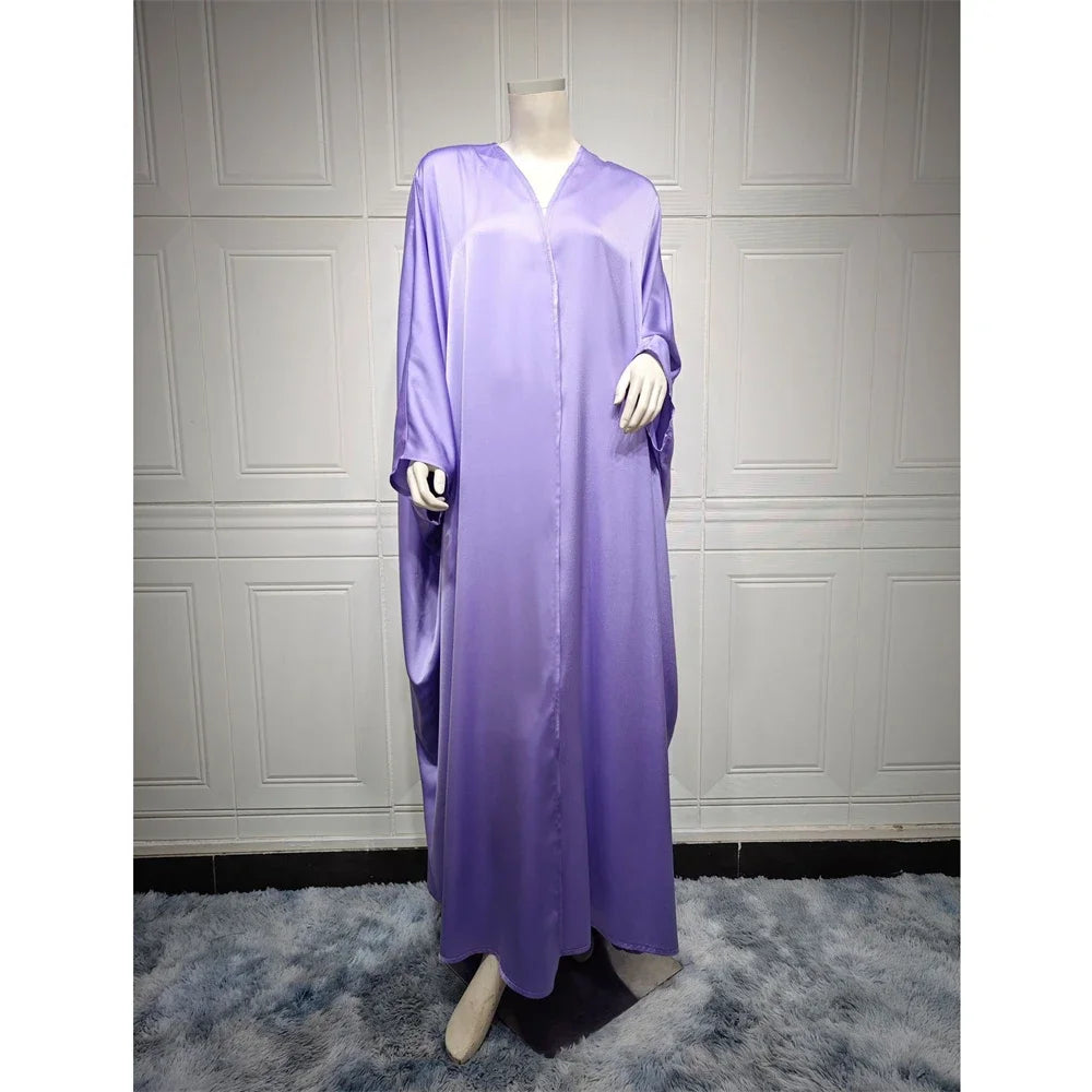 Open Abaya Silk Satin Muslim Women Bat Sleeve Maxi Dress Cardigan Kimono Turkey Dubai Kaftan Arab Robe Islam Morocco Abayas Gown