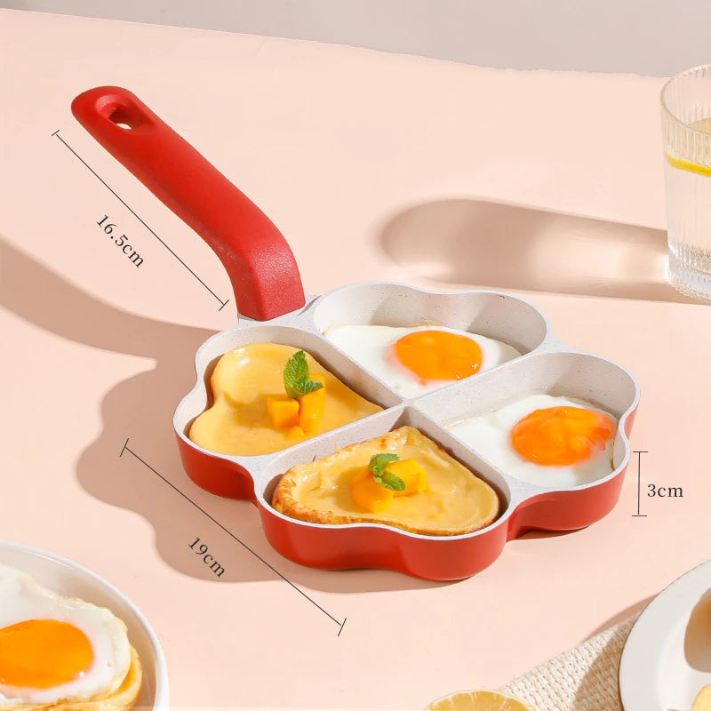 4-Hole Love Heart Omelette Pan Non-Stick Cookware Pancake Saucepan Egg Steak Frying Pans Breakfast Maker Cooking Pot for Kitchen