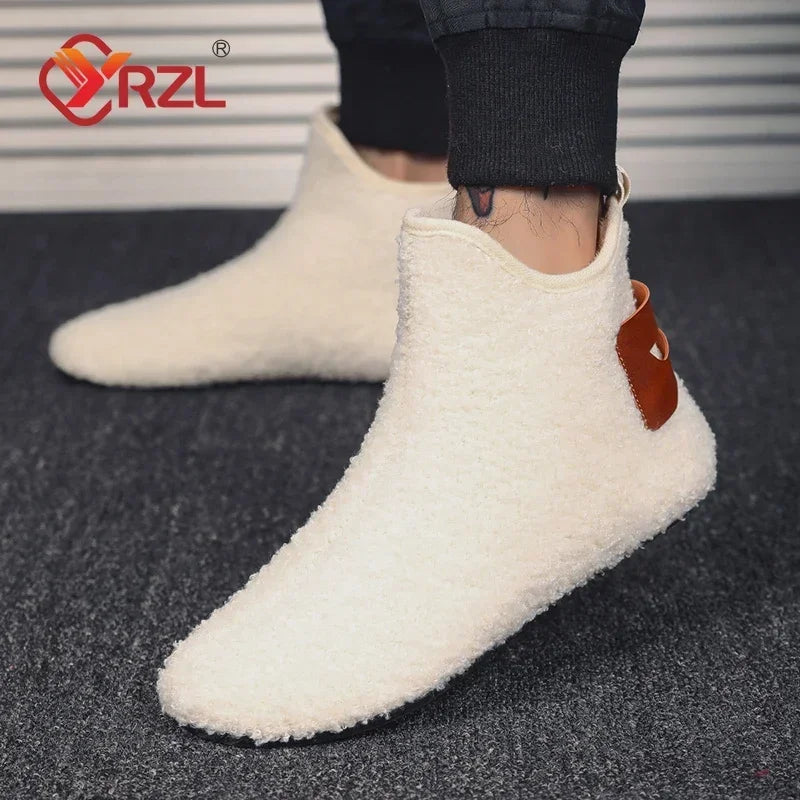 YRZL Winter Cotton Shoes Men High Top Warm Slip on Lightweight Slippers Men Plush Indoor Cotton Loafers Men Winter Warm Shoes