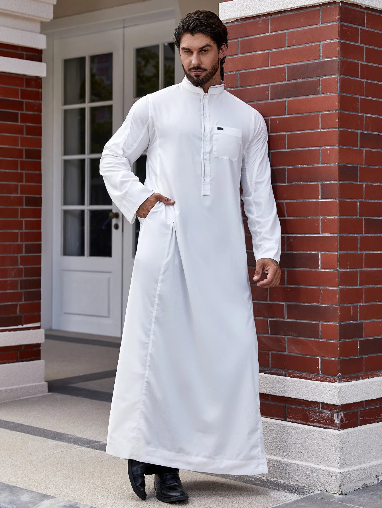 Eid Muslim Men Long Robe Spliced Pocket Button Casual Jubba Abaya Arab Dubai Saudi Dishdasha Abayas Islamic Morocco Modest