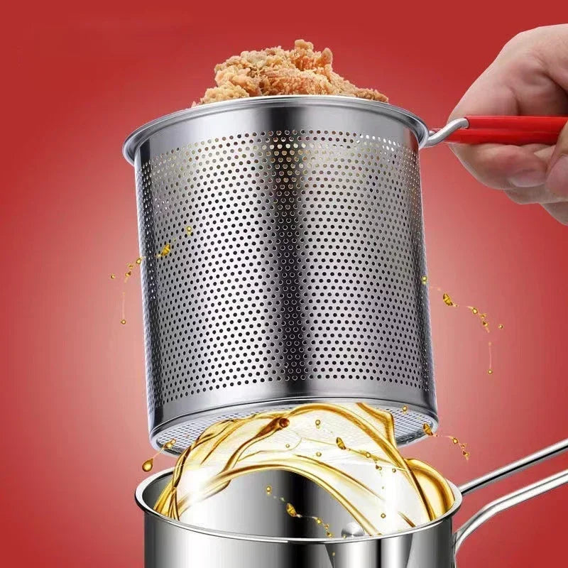 Thickeded Deep Fryer Pot with Basket and Clip Large Stainless Steel Fryer Pasta Strainer Set Chicken Fried French Fries Cookware