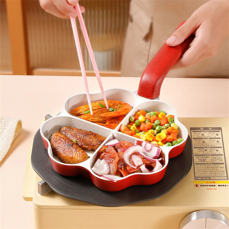 4-Hole Love Heart Omelette Pan Non-Stick Cookware Pancake Saucepan Egg Steak Frying Pans Breakfast Maker Cooking Pot for Kitchen