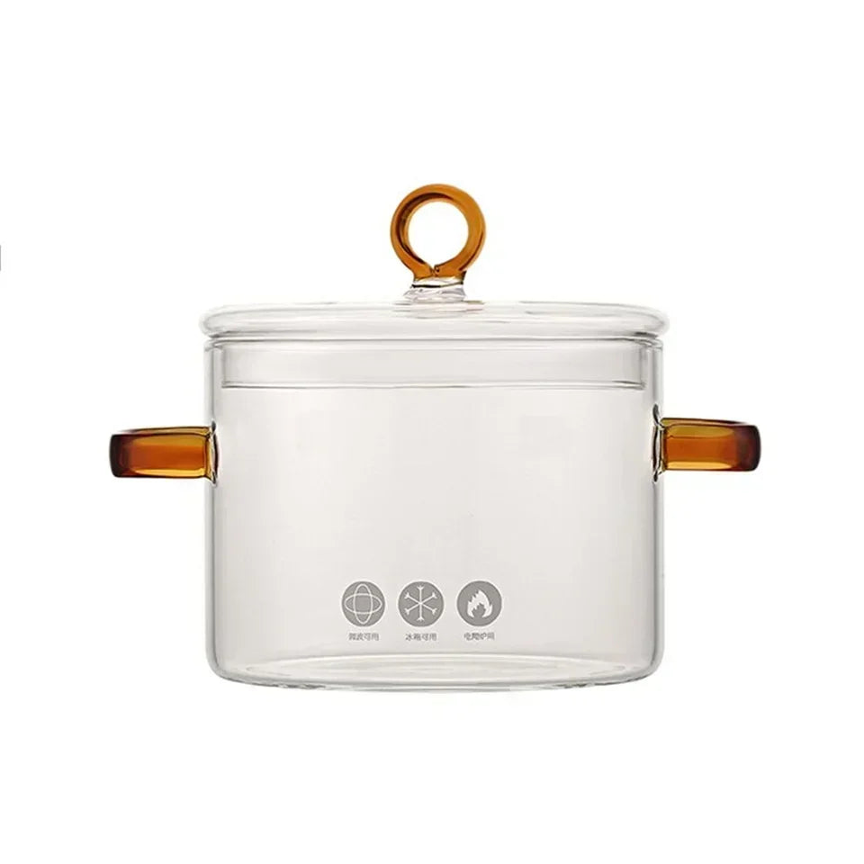 Glass Cooking Pot Transparent Kitchen Furniture Pot Heat Resistant Soup Stock Pots Binaural Handle Noodle Bowl Kitchen Cookware