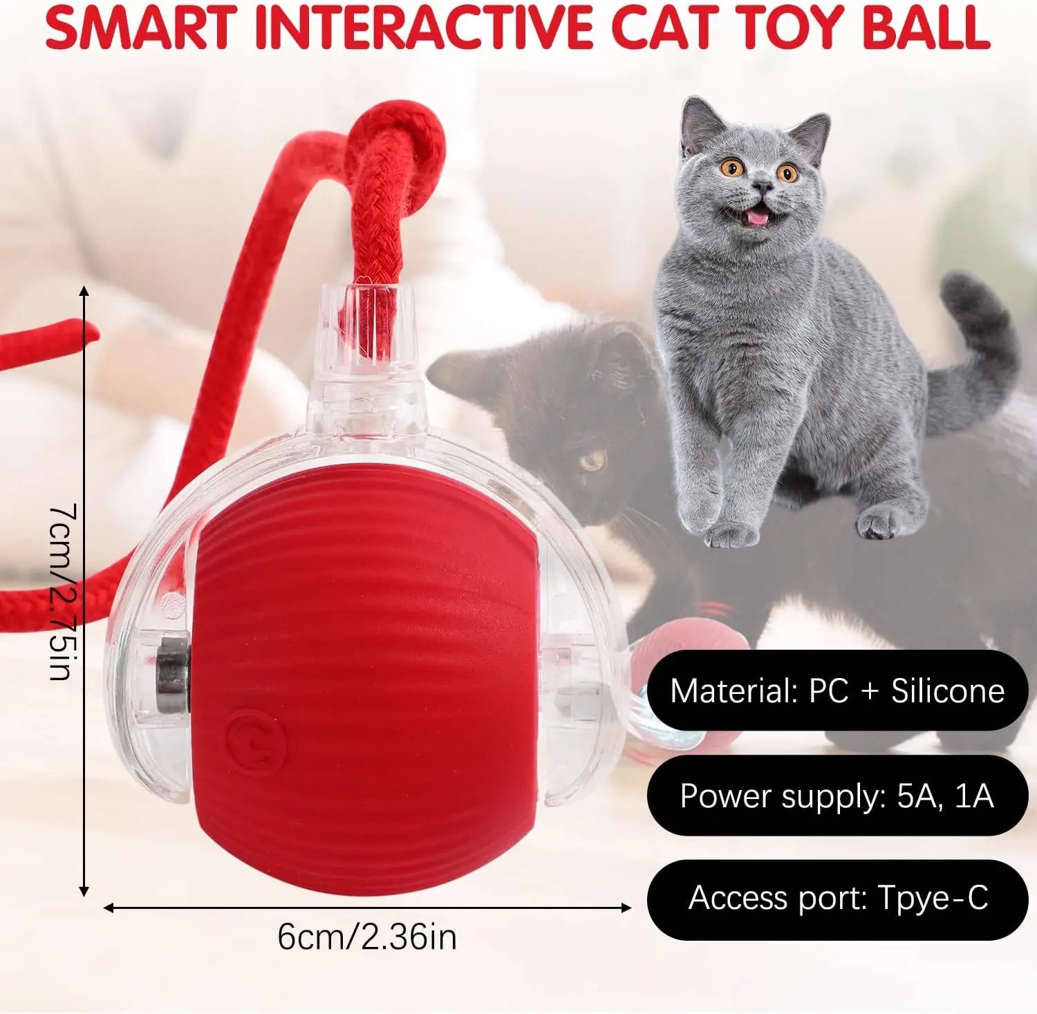 Cat Interactive Ball Toy Automatic Electric Rolling Ball Faux Tail Rechargeable Smart Pet Teaser Toy Cat Training Imitate Mouse