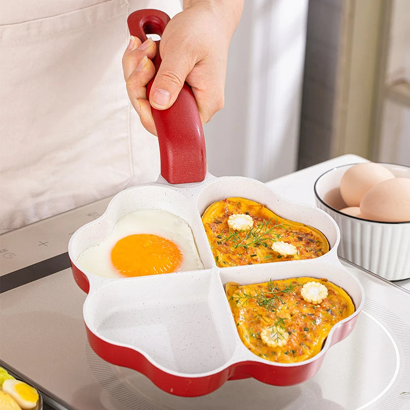 4-Hole Love Heart Omelette Pan Non-Stick Cookware Pancake Saucepan Egg Steak Frying Pans Breakfast Maker Cooking Pot for Kitchen