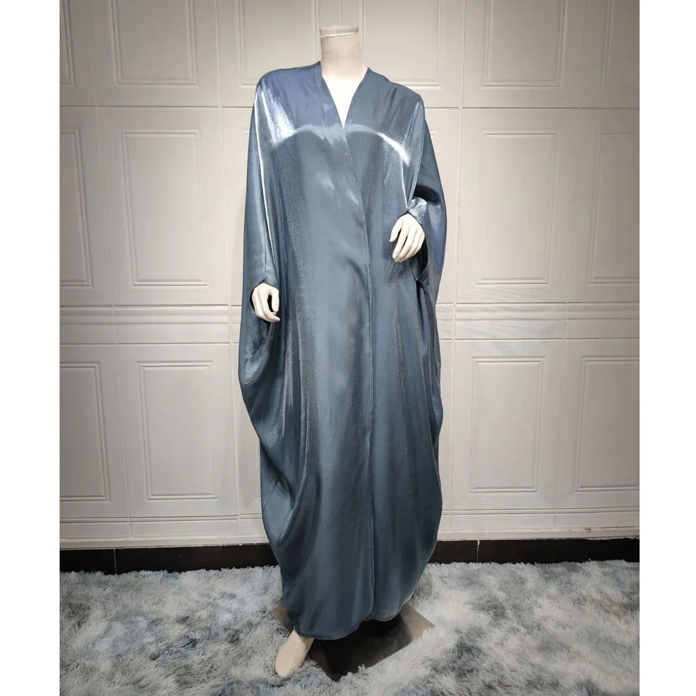 Open Abaya Silk Satin Muslim Women Bat Sleeve Maxi Dress Cardigan Kimono Turkey Dubai Kaftan Arab Robe Islam Morocco Abayas Gown