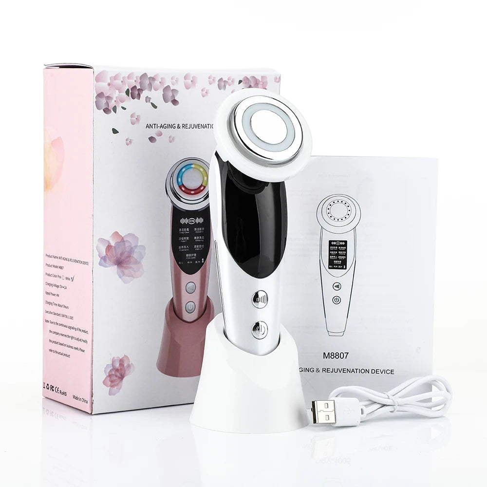 7 in 1 EMS Microcurrent Beauty Device Face Lifting Machine Skin Rejuvenation Anti Wrinkle Face Cleaning Vibration Massager