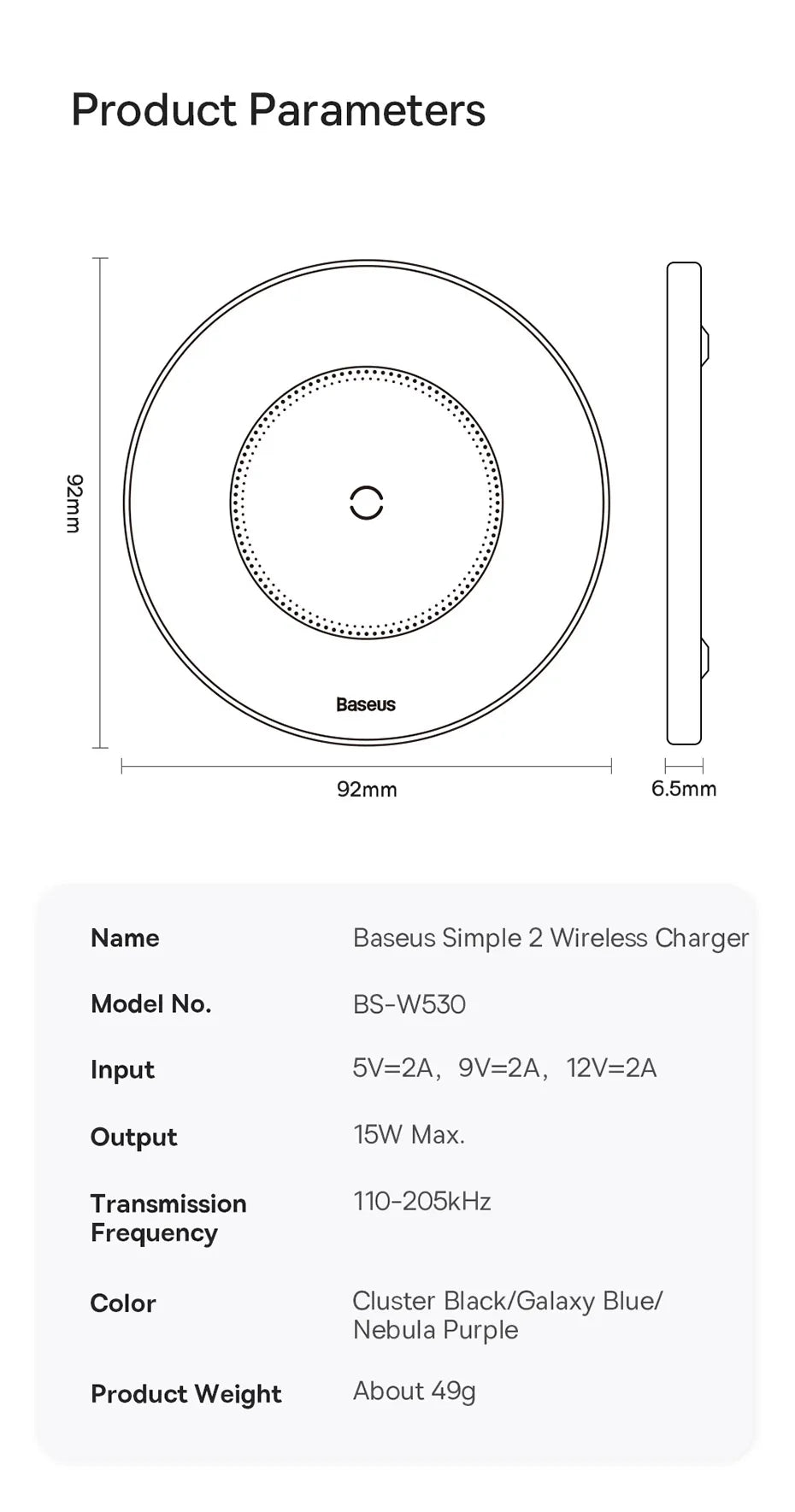 Baseus 15W Fast Wireless Charger For iPhone 16 15 14 13 Airpods Visible Qi Wireless Charging Pad For Samsung S22 S10 Xiaomi LG