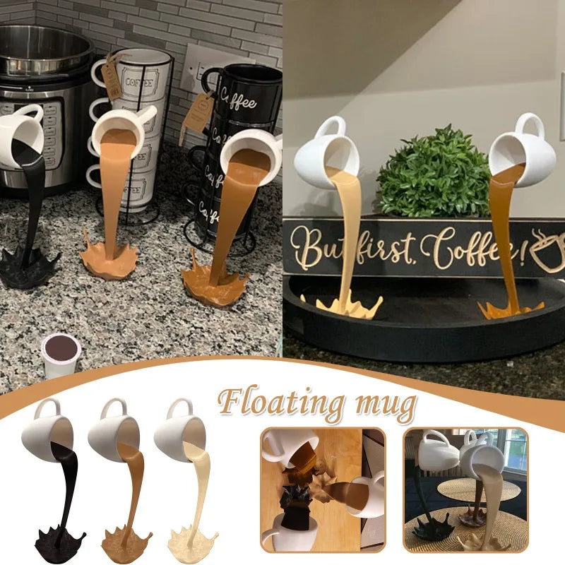 Floating Spilling Coffee Cup Sculpture Kitchen Decoration Spilling Magic Pouring Splash Creative Desktop Decor Home Decoration