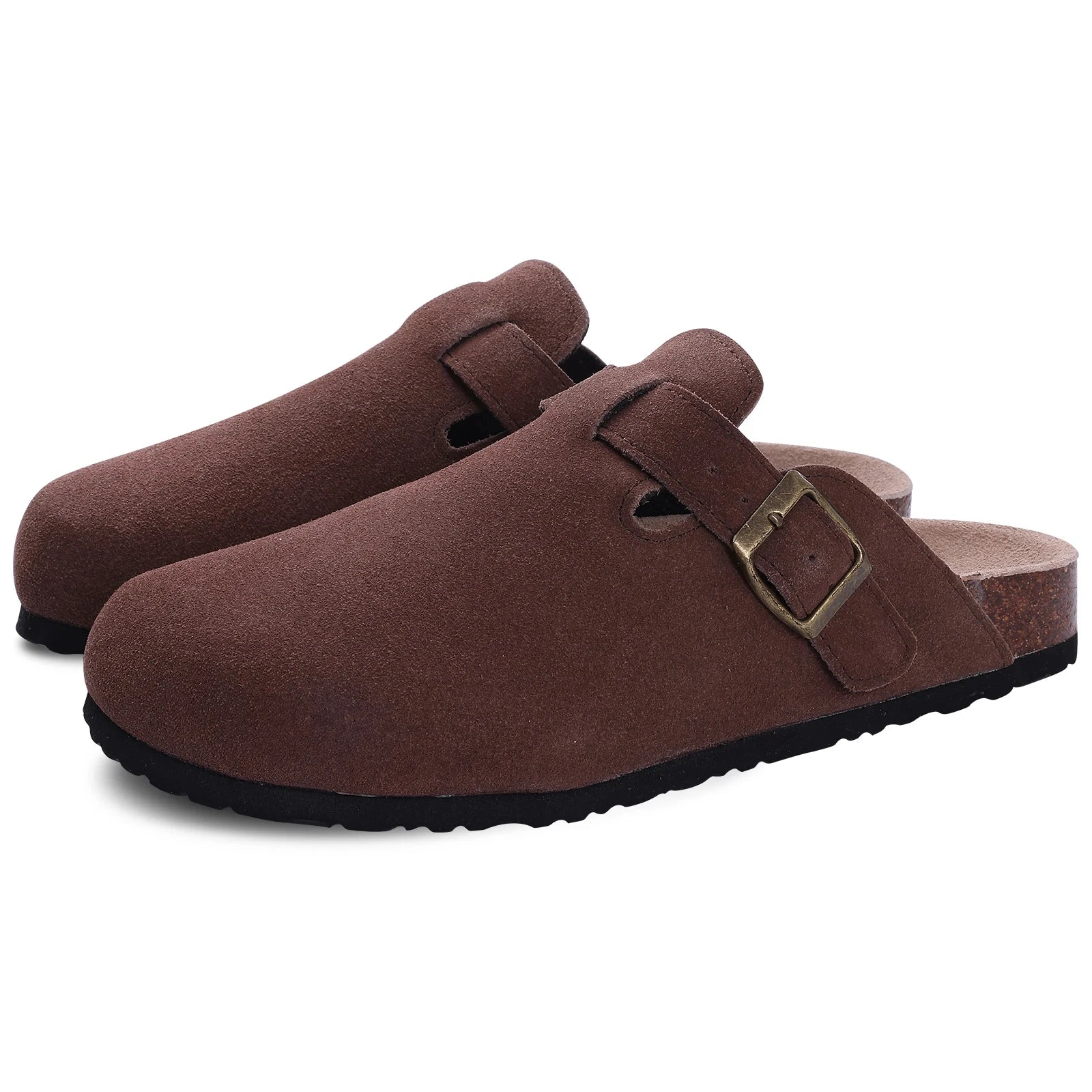 Comwarm Fashion Clogs Slippers Women Cow Suede Cork Slippers Classic Cork House Slippers With Arch Support Outdoor Beach Shoes