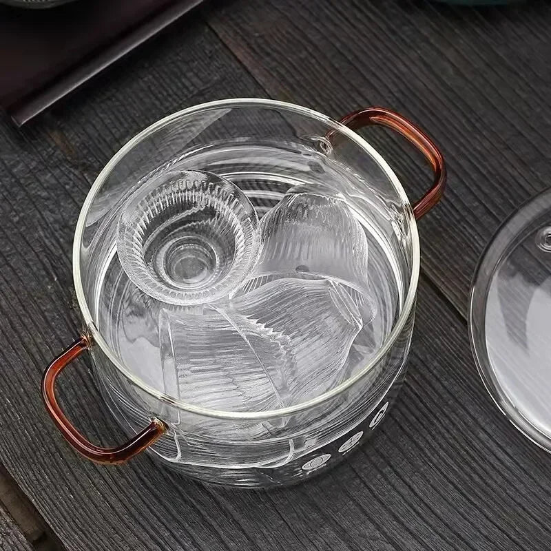 Glass Cooking Pot Transparent Kitchen Furniture Pot Heat Resistant Soup Stock Pots Binaural Handle Noodle Bowl Kitchen Cookware