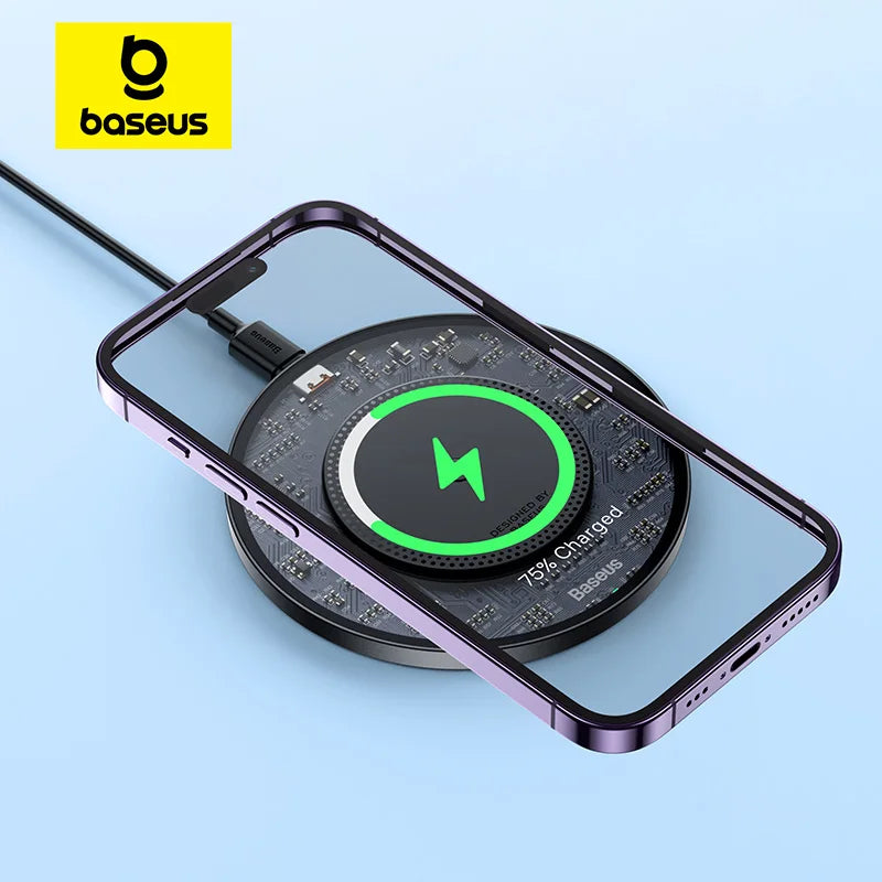 Baseus 15W Fast Wireless Charger For iPhone 16 15 14 13 Airpods Visible Qi Wireless Charging Pad For Samsung S22 S10 Xiaomi LG