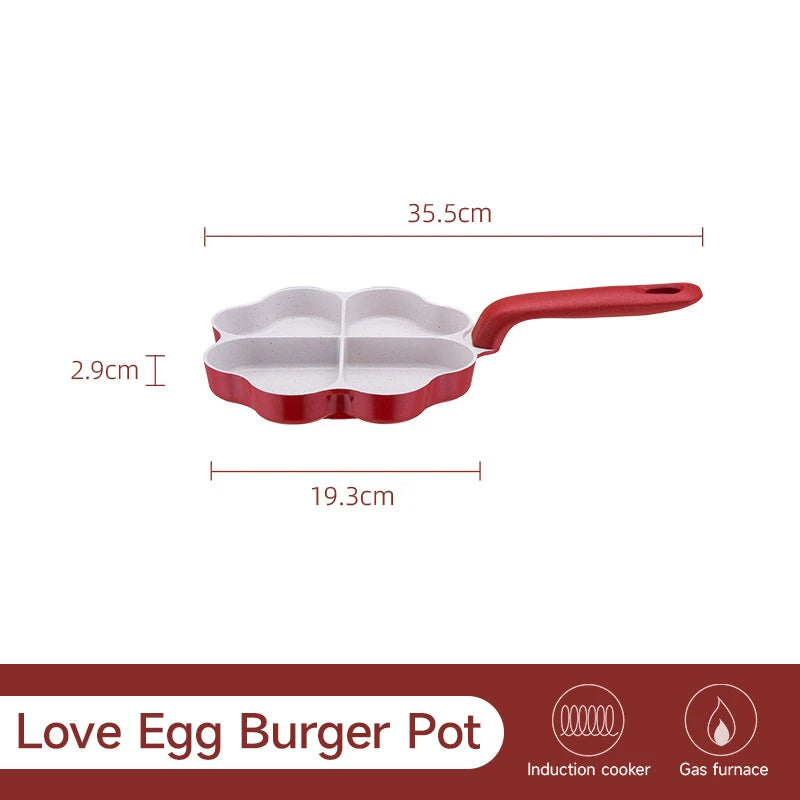 4-Hole Love Heart Omelette Pan Non-Stick Cookware Pancake Saucepan Egg Steak Frying Pans Breakfast Maker Cooking Pot for Kitchen