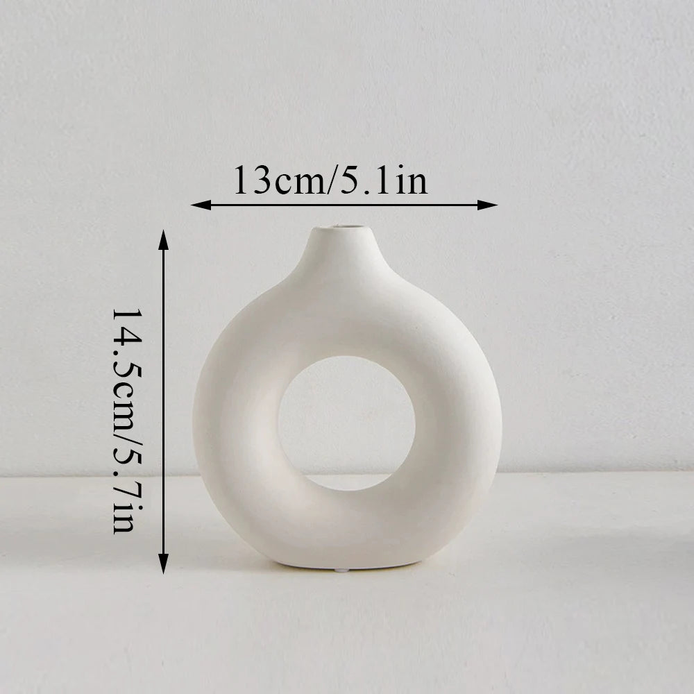 1Pcs Plastic Flat Minimalist Vase Wedding Decoration Donut Shape Flower Vase Oval Hollow Black Vases Fashion Home Living Room