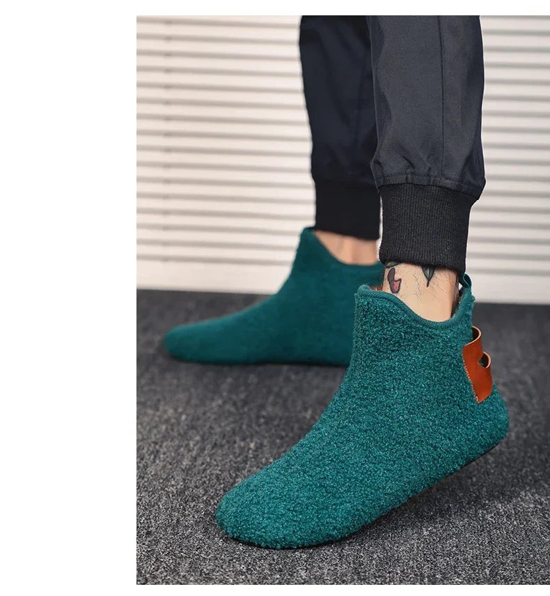 YRZL Winter Cotton Shoes Men High Top Warm Slip on Lightweight Slippers Men Plush Indoor Cotton Loafers Men Winter Warm Shoes