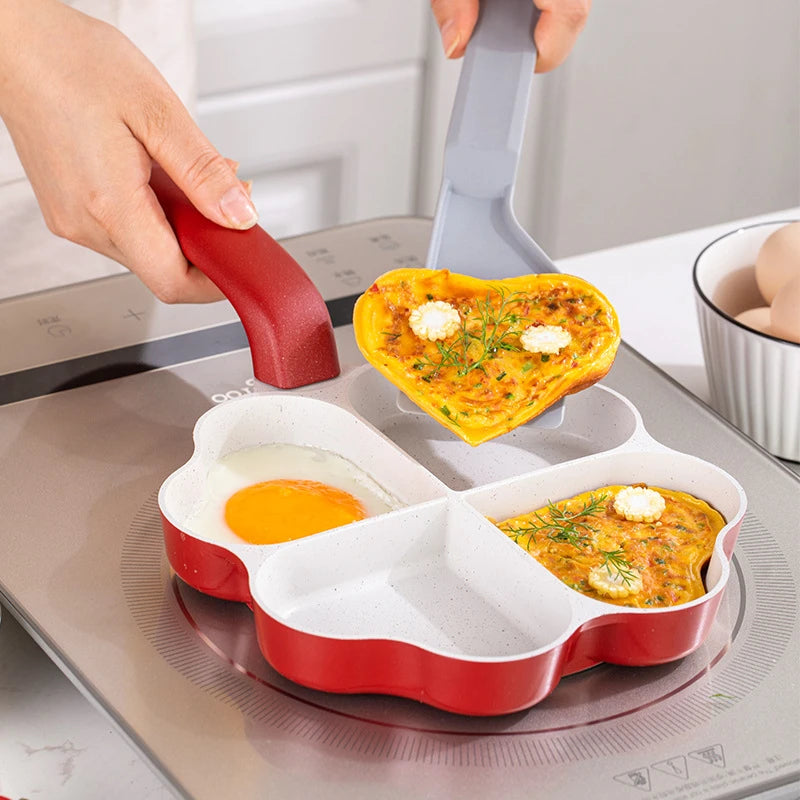 4-Hole Love Heart Omelette Pan Non-Stick Cookware Pancake Saucepan Egg Steak Frying Pans Breakfast Maker Cooking Pot for Kitchen